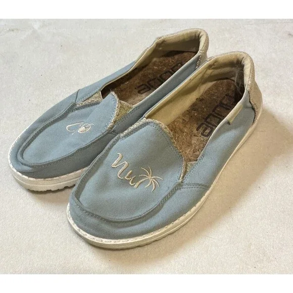 Hey Dude 'Coco' Aqua and Natural Slip on Women's Shoe Size 7 Gold Sparkle - Picture 4 of 9